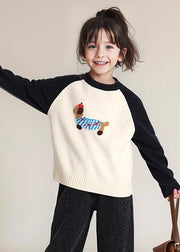 Art Black Print Thick Cotton Knit Kids Girls Sweater Spring