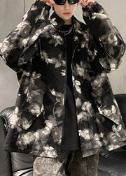 Art Black Print Zippered Pockets Men Coat Fall