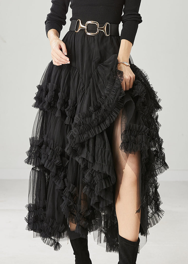 Art Black Ruffled Exra Large Hem Tulle Skirts Spring