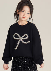 Art Black Sequins Bow Cotton Knit Girls Knit Sweaters Spring