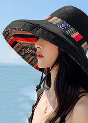 Art Black Striped Print Patchwork Cotton Bucket Hat