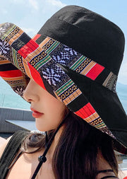 Art Black Striped Print Patchwork Cotton Bucket Hat