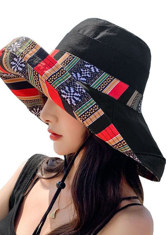 Art Black Striped Print Patchwork Cotton Bucket Hat