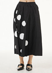 Art Black Wrinkled Dot Print Patchwork Cotton Wide Leg Pants Summer