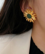 Art Blackish Green Copper Overgild Sunflower Stud Earrings