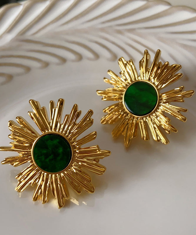 Art Blackish Green Copper Overgild Sunflower Stud Earrings