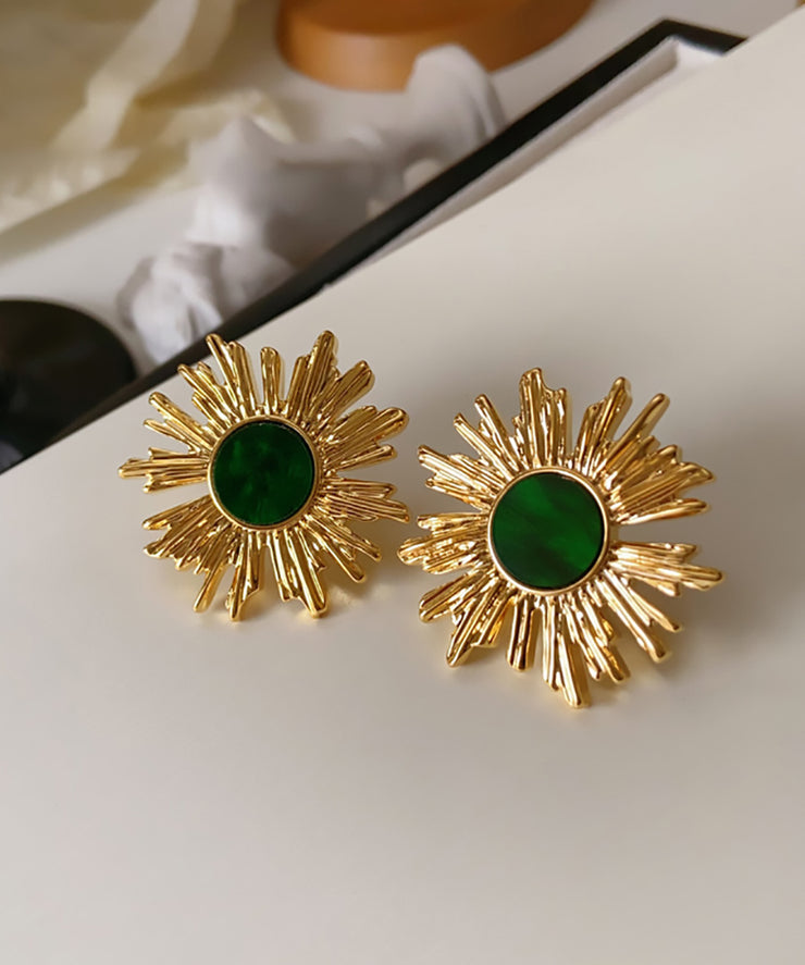 Art Blackish Green Copper Overgild Sunflower Stud Earrings