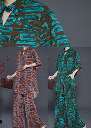 Art Blackish Green Oversized Print Chiffon Two Pieces Set Summer