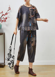 Art Blue Asymmetrical Patchwork Denim Two Pieces Set Summer