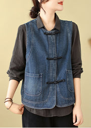 Art Blue Chinese Button Denim Vest Spring