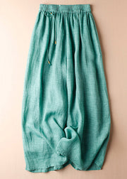 Art Blue Drawstring Tie Waist Linen Wide Leg Pants