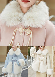 Art Blue Fur Collar Button Patchwork Duck Down Down Coats Winter