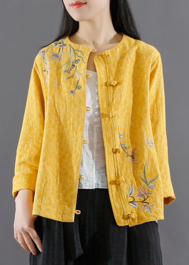 Art Blue Jacquard Embroideried Patchwork Cotton Coat Fall