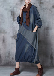 Art Blue Oversized Patchwork Denim Holiday Dress Spring