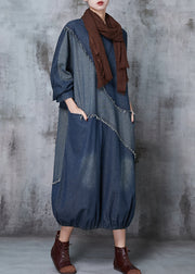 Art Blue Oversized Patchwork Denim Holiday Dress Spring