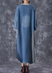 Art Blue Oversized Patchwork Denim Long Dress Fall