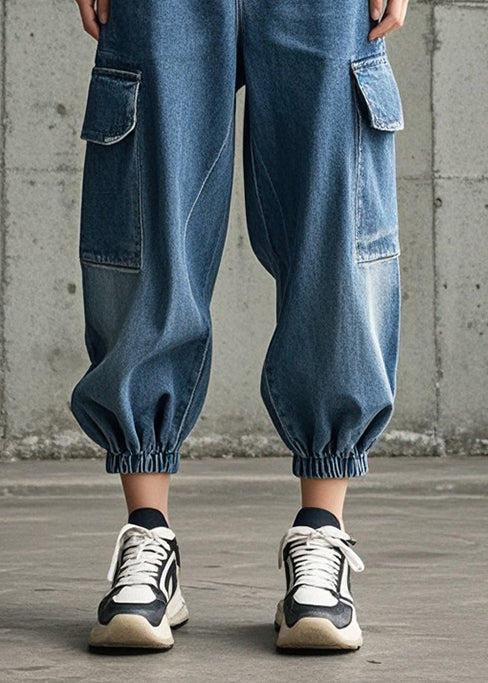 Art Blue Oversized Pockets Denim Beam Pants Fall