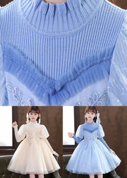 Art Blue Ruffled Sequins Patchwork Tulle Baby Girls Party Dress Fall