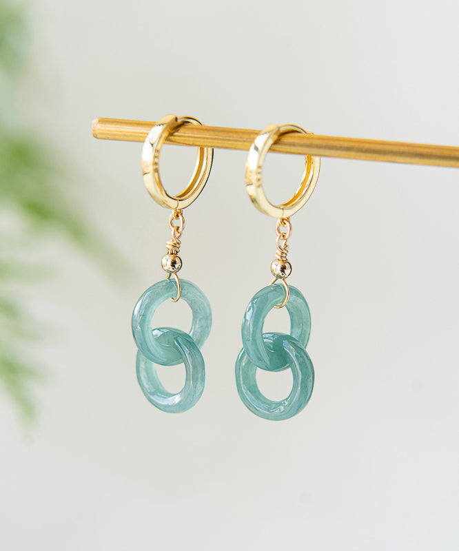 Art Blue Sterling Silver Overgild Jade Ping Buckle Drop Earrings