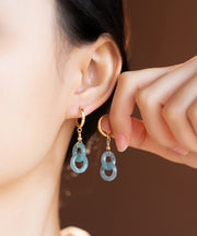 Art Blue Sterling Silver Overgild Jade Ping Buckle Drop Earrings