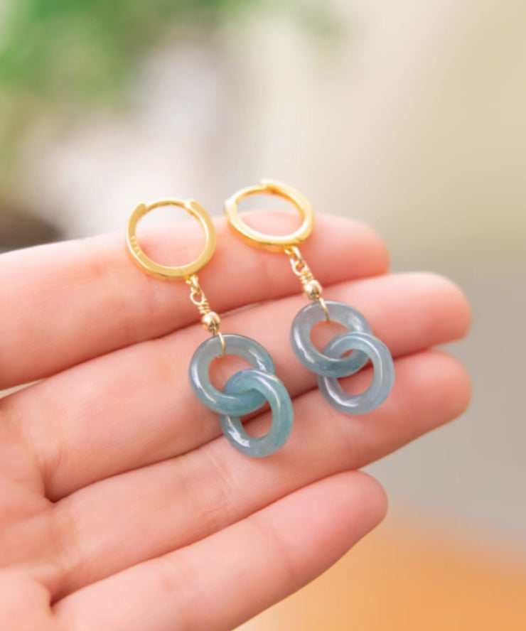 Art Blue Sterling Silver Overgild Jade Ping Buckle Drop Earrings