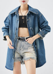 Art Blue Tasseled Chinese Button Denim Coats Fall