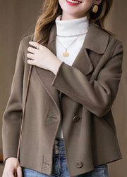 Art Brown Button Woolen Coat Spring