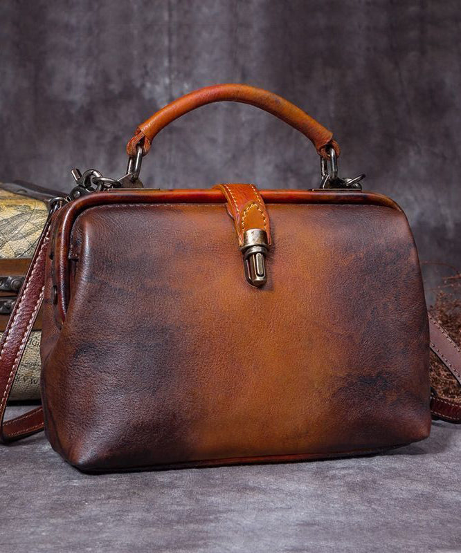 Art Brown Durable Calf Leather Satchel Handbag