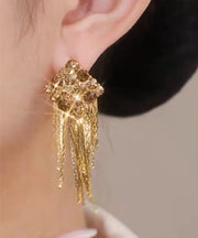 Art Brown Stering Silver Overgild Diamond Zircon Tassel Drop Earrings