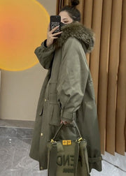 Art Caramel Faux Fur Collar Drawstring Pockets Womens Parka Winter