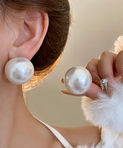 Art Champagne Alloy Pearl Stud Earrings