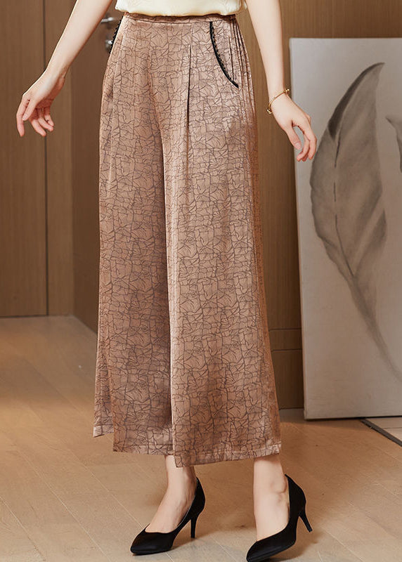 Art Champagne Colour Pockets Print Wide Leg Pants Fall