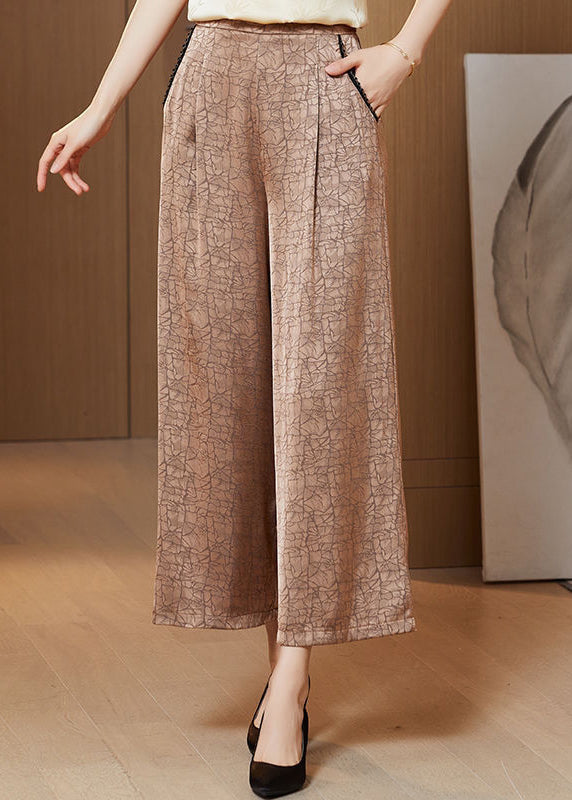 Art Champagne Colour Pockets Print Wide Leg Pants Fall