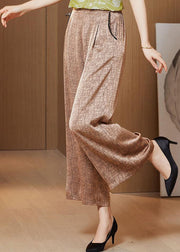 Art Champagne Colour Pockets Print Wide Leg Pants Fall