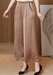 Art Champagne Colour Pockets Print Wide Leg Pants Fall