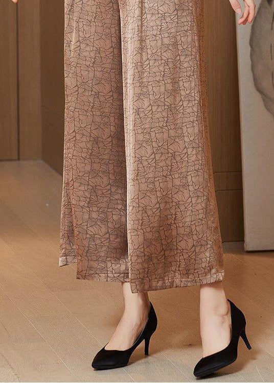 Art Champagne Colour Pockets Print Wide Leg Pants Fall