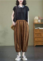 Art Coffee Elastic Waist Oversized Patchwork Linen Harem Pants Summer