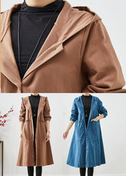 Art Coffee Hooded Pockets Cotton Trench Coats Fall