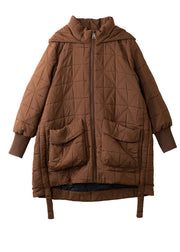 Art Coffee Hooded Pockets Duck Down Down Coat Winter