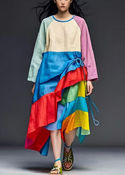 Art Colorblock Asymmetrical Patchwork Cotton Dresses Spring