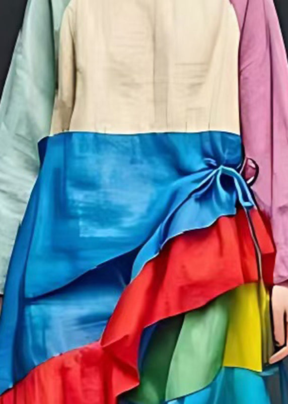 Art Colorblock Asymmetrical Patchwork Cotton Dresses Spring