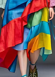 Art Colorblock Asymmetrical Patchwork Cotton Dresses Spring