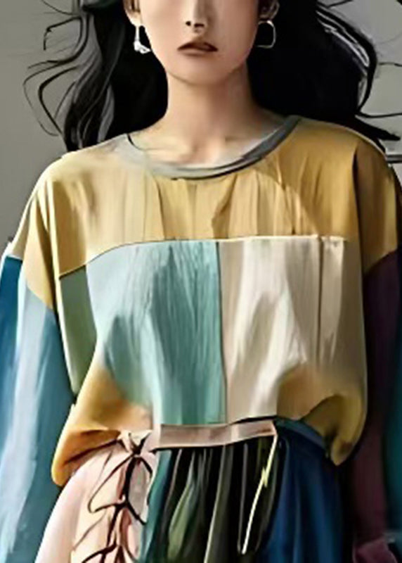 Art Colorblock Asymmetrical Patchwork Cotton Robe Dresses Spring