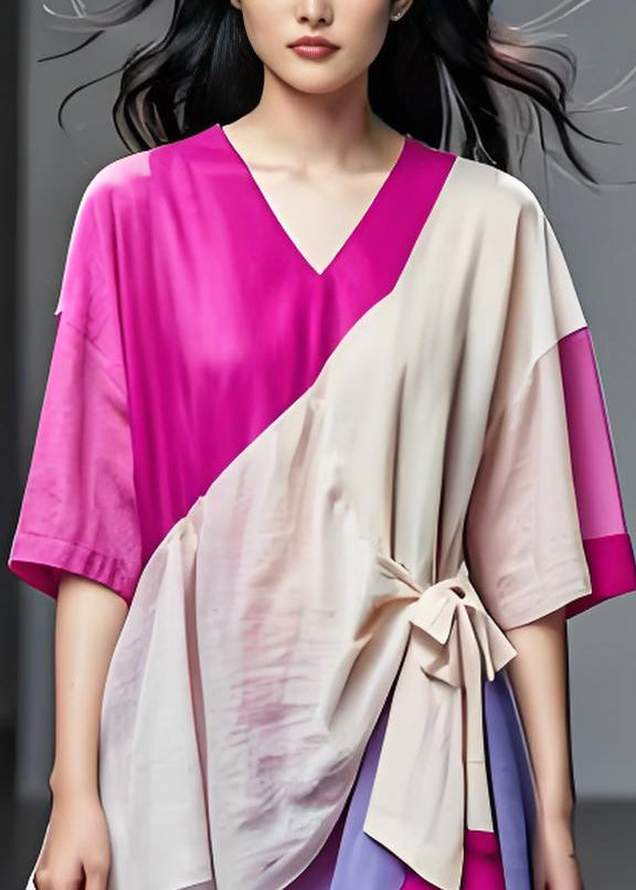 Art Colorblock Asymmetrical Patchwork Cotton Robe Dresses Summer