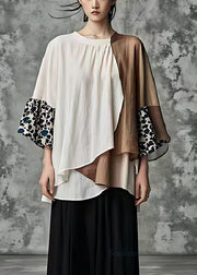 Art Colorblock Asymmetrical Patchwork Cotton Shirt Tops Summer