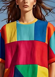 Art Colorblock Asymmetrical Patchwork Linen Tank Tops Summer