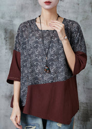 Art Colorblock Asymmetrical Patchwork Linen Top Summer