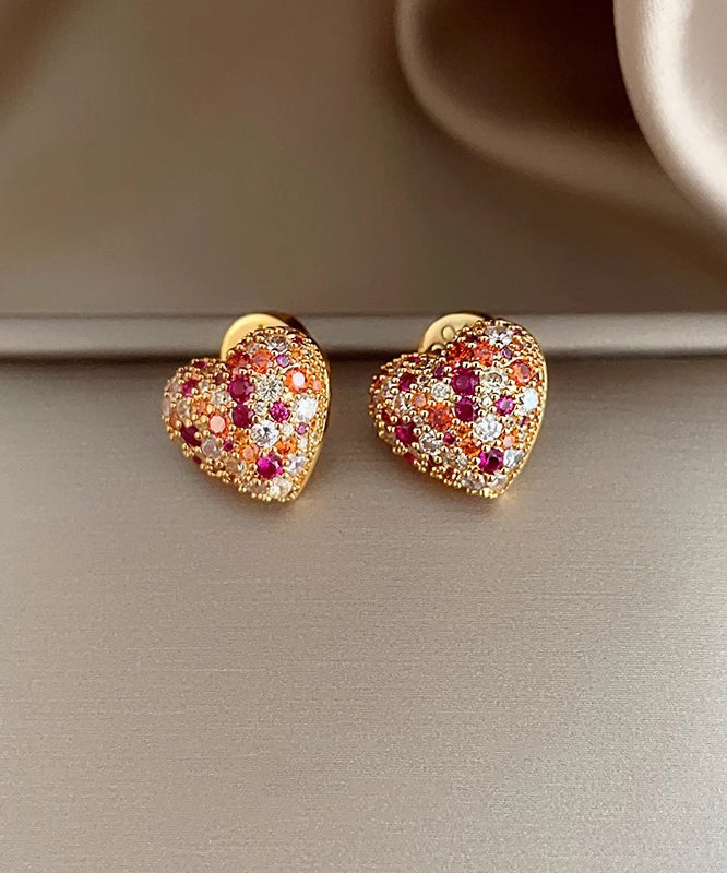 Art Colorblock Copper Alloy Zircon Love Stud Earrings