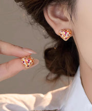 Art Colorblock Copper Alloy Zircon Love Stud Earrings