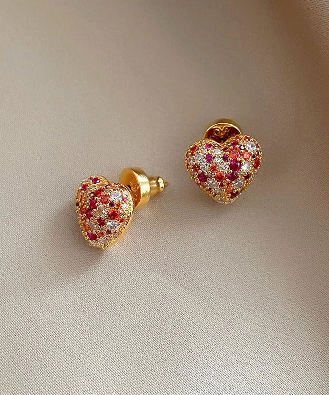 Art Colorblock Copper Alloy Zircon Love Stud Earrings